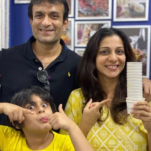 Madhura Velankar Satam with Husband and Kid