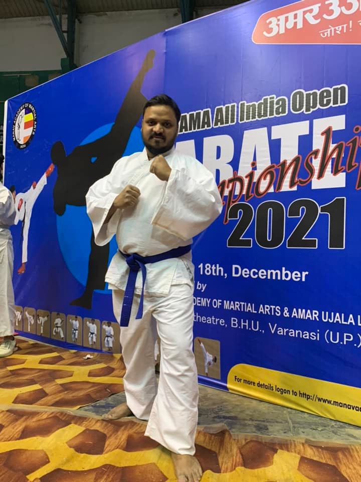 Dr Krishna N Sharma participating in All India Open Karate Championship 2022