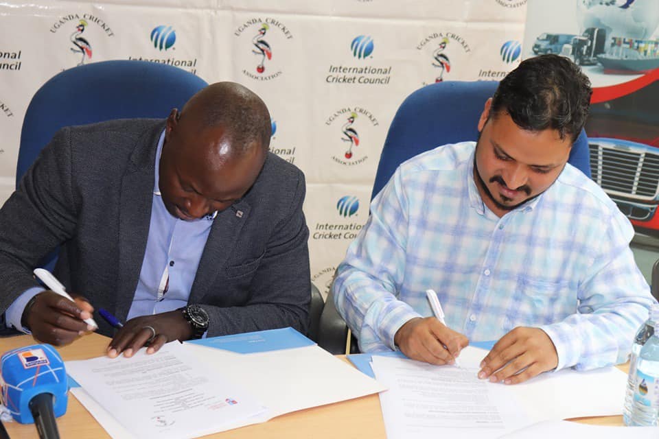 Dr Krishna N Sharma signing an agreement with Uganda Cricket Association under International Cricket Council (ICC)