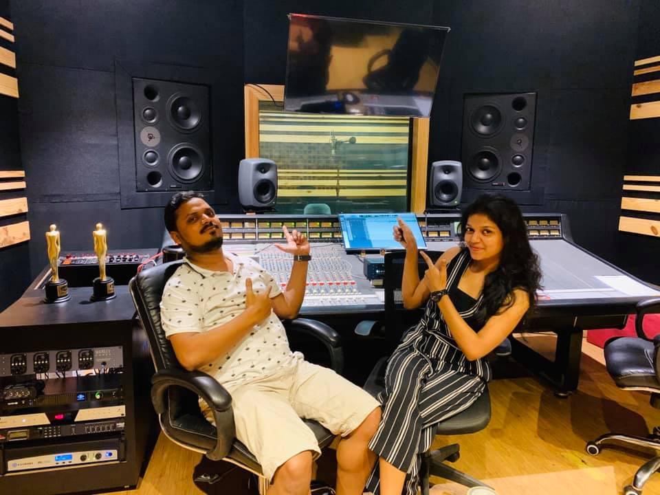 Dr Krishna N Sharma with his sister Dr Jyoti Sharma during a recording at AMV Studio, Mumbai